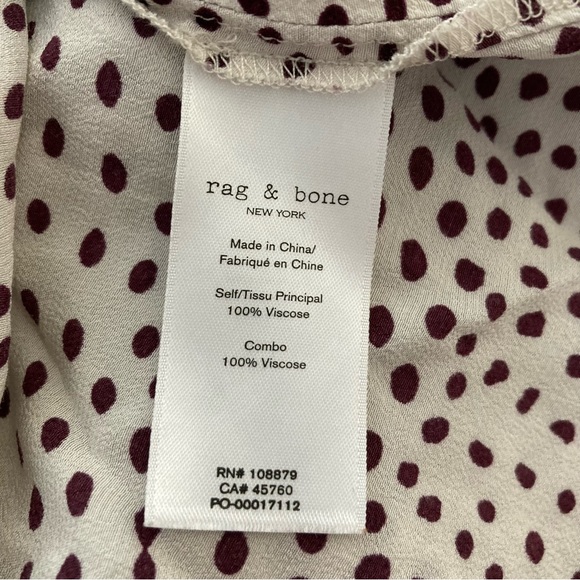 Rag & Bone Burgundy White Polka Dot Button-Up Long Sleeve, Size S/P - Picture 6 of 6